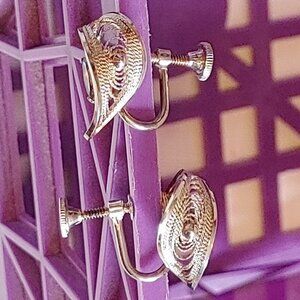 VINTAGE Silver Filigree Earrings Screw Back SIGNED